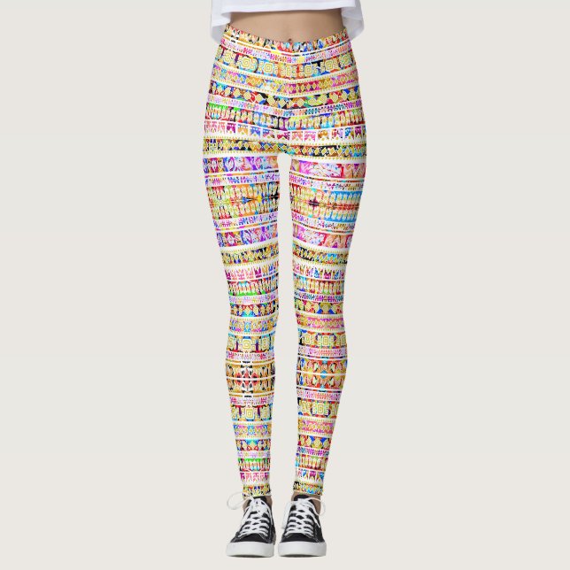 Legging Padrão asteca tribal colorido (Frente)