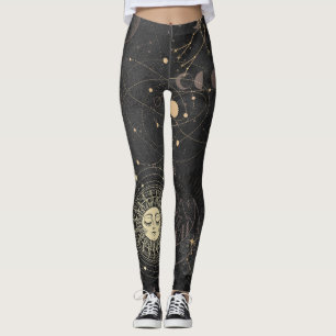 Legging Padrão Astrológico Dourado Preto