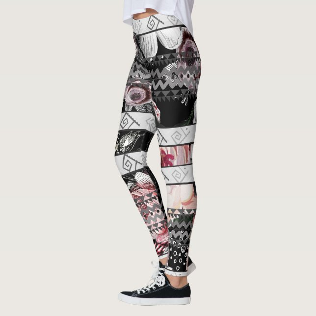 Legging Padrão Aztec Floral Rosa Púrpura e Rosa Preto (Esquerda)