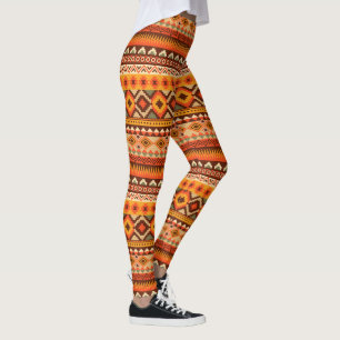 Legging Padrão Aztec original na moda laranja-e-marrom