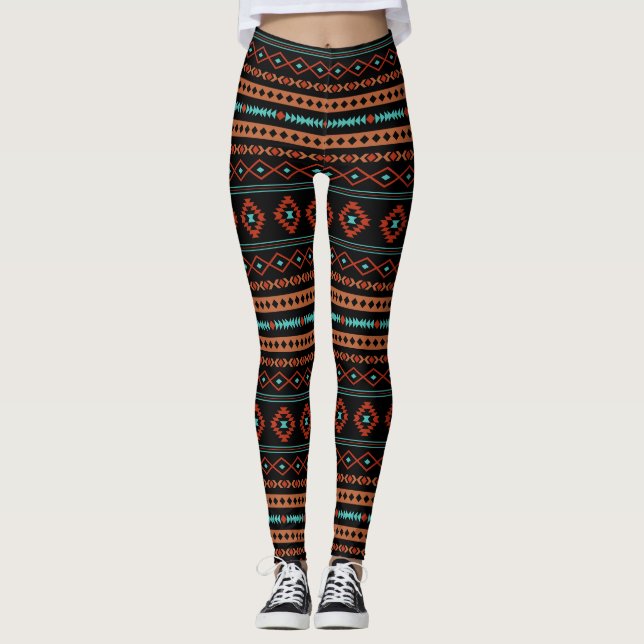 Legging Padrão Aztec Rusts Teal Black Mixed Motifs (Frente)