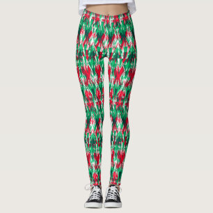 Legging Padrão azteca abstrato vermelho verde fofo