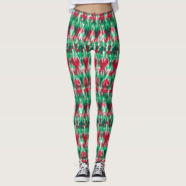 Legging Padrão azteca abstrato vermelho verde fofo (Frente)