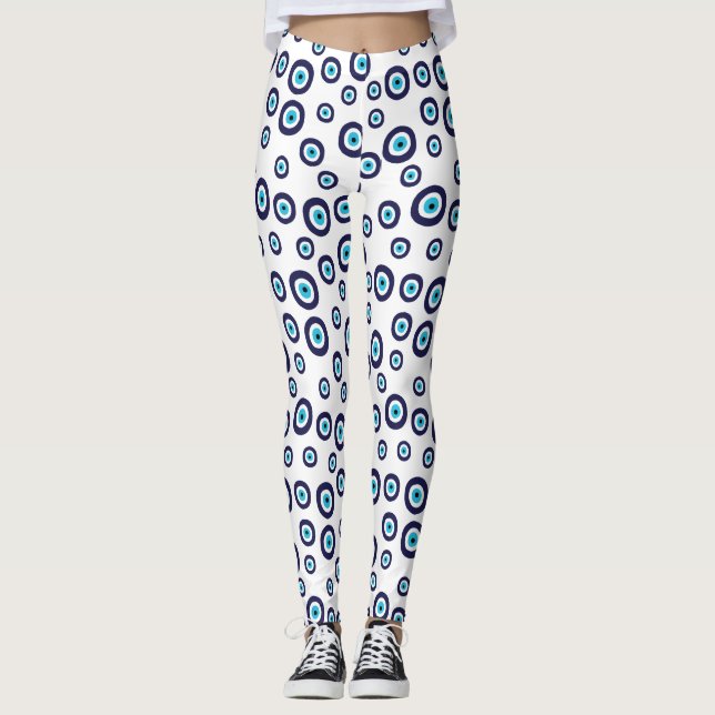 Legging Padrão Azul Aqua Branco Mau dos Círculos Oculares (Frente)