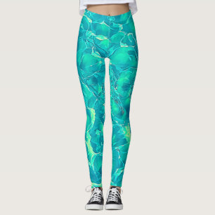 Legging Padrão Azul de Na moda Aqua Verde