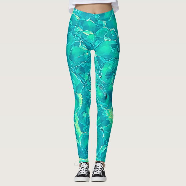 Legging Padrão Azul de Na moda Aqua Verde (Frente)