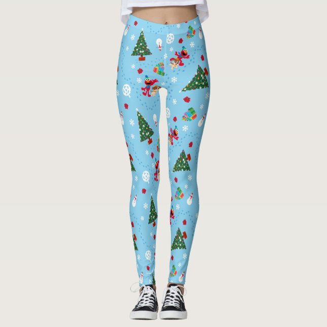 Legging Padrão Azul de Natal Elmo & Tango (Frente)