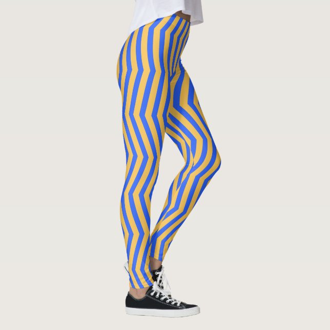 Legging Padrão Azul e Dourado Chevron Zigzag (Direita)