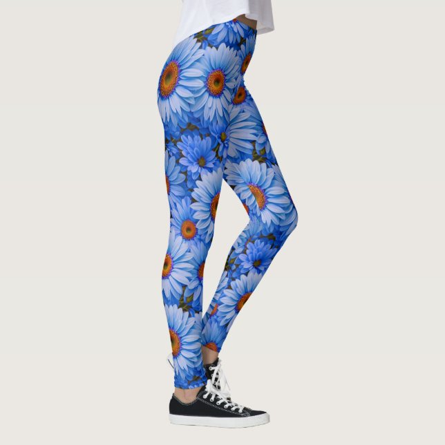 Legging Padrão azul-floral dos girassóis azuis (Direita)