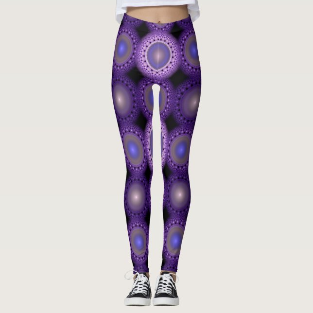 Legging Padrão azul fractal de Natal (Frente)