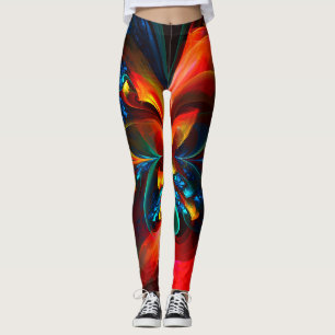 Legging Padrão Azul Laranja-Abstrato Floral Moderno #14