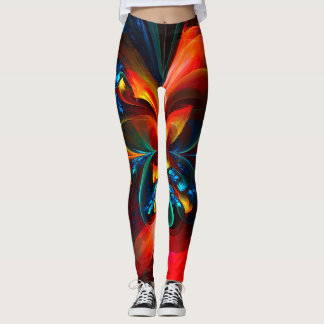 Legging Padrão Azul Laranja-Abstrato Floral Moderno #14