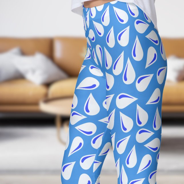 Legging Padrão Azul Moderno de Inverno (Modern French Blue Flick Pattern Leggings)