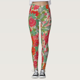 Legging Padrão Azul Verde Cor-de-Rosa Vintage