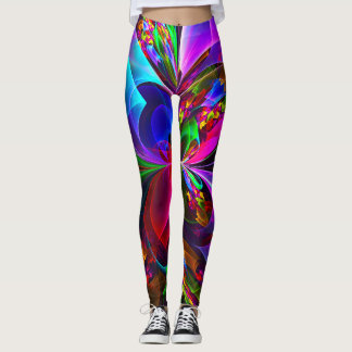 Legging Padrão Azul Vermelho Abstrato Floral Moderno #12