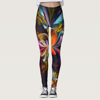 Legging Padrão Azul Vermelho Abstrato Floral Moderno #13