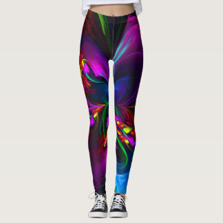 Legging Padrão Azul Vermelho Abstrato Floral Moderno #15