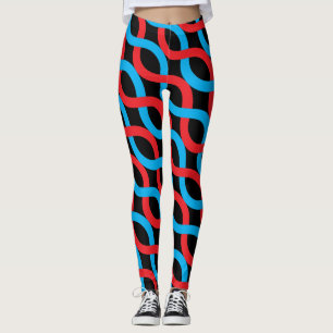Legging Padrão Azul Vermelho das Ondas Enrelhadas Socialit