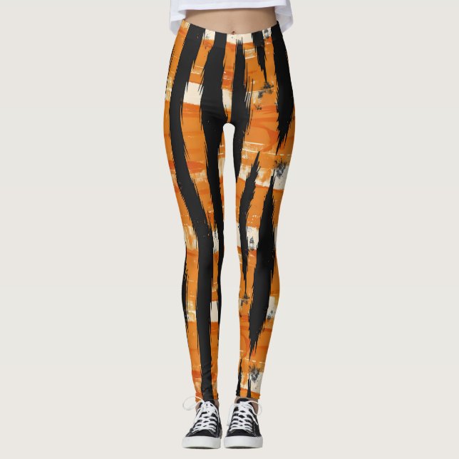 Legging Padrão Black Orange Stripe (Frente)