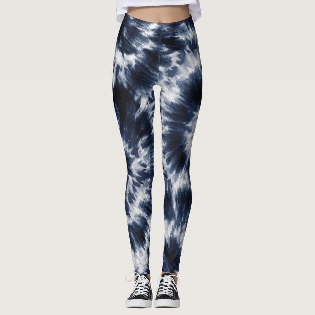 Legging Padrão Blue Indigo Tie Dye Shibori Boho (Frente)