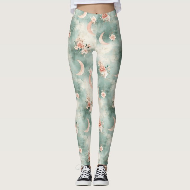 Legging Padrão Boho Celestial Floral Lua (7) (Frente)