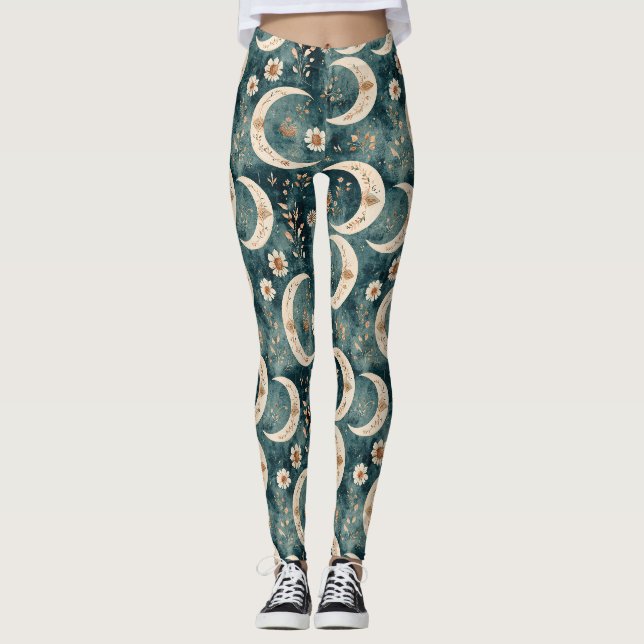 Legging Padrão Boho Celestial Floral Lua (9) (Frente)