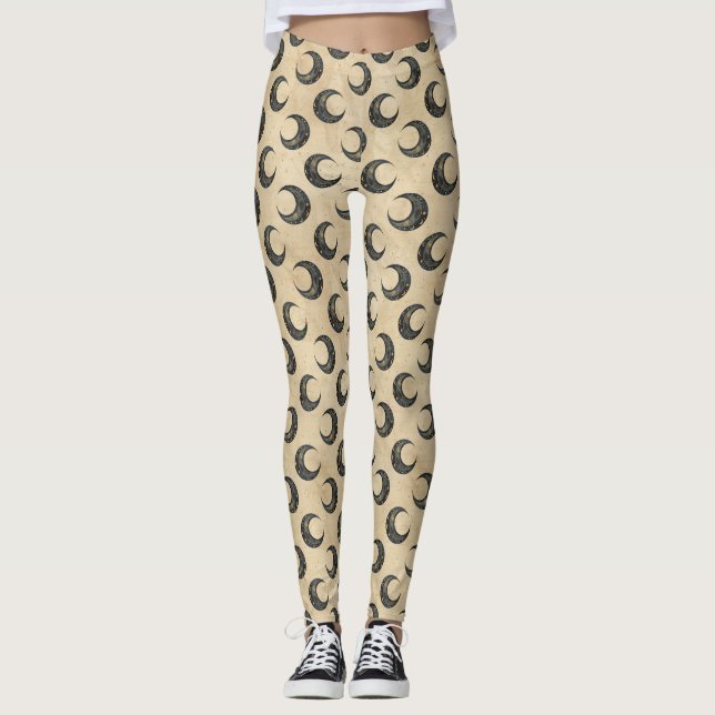 Legging Padrão Boho Celestial Lua Dourada (Frente)