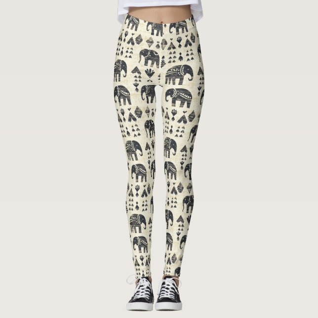 Legging Padrão Boho Elefante Tribal (1) (Frente)