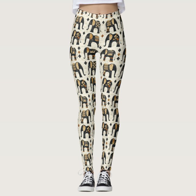 Legging Padrão Boho Elefante Tribal (2) (Frente)