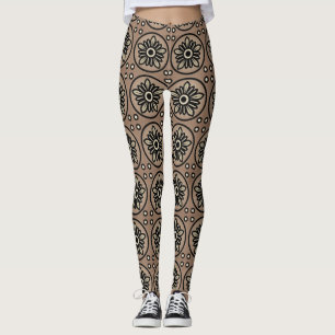 Legging Padrão bonito da Flor em tons de marrom