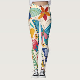 Legging Padrão bonito de borboletas e flores de verão