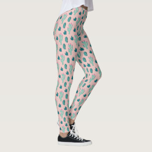 Legging Padrão Bonito de Cactus rosa e verde