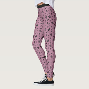 Legging Padrão Bonito de Design de Borboleta Preta