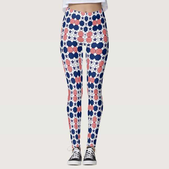 Legging Padrão bonito de Estrela Azul Branco Branco (Frente)