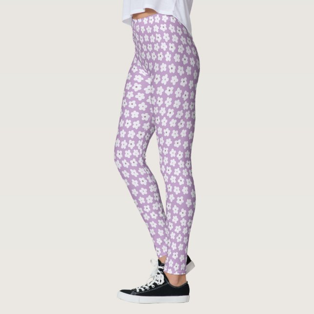 Legging Padrão bonito de Flor Púrpura de Pastel de Cuta (Esquerda)