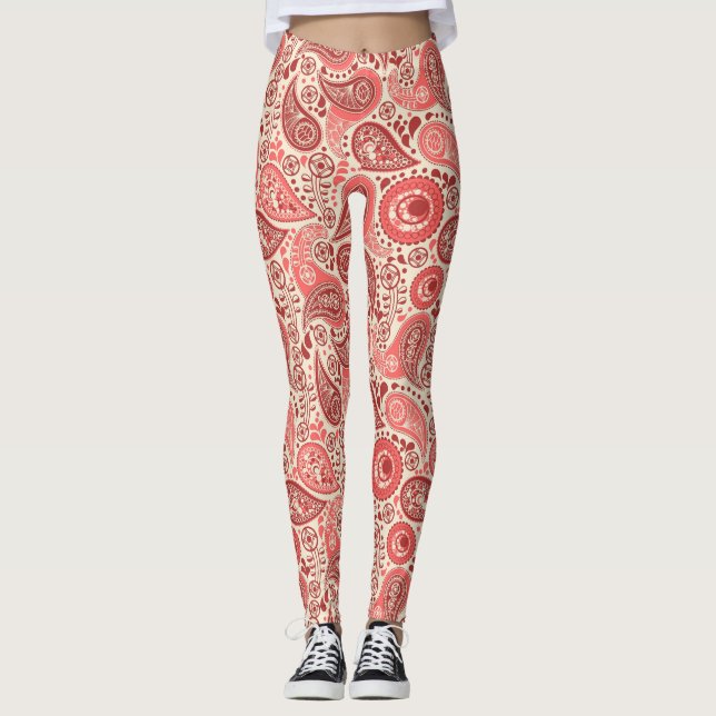 Legging Padrão bonito de Paisley Cor-de-Rosa do Ornamentad (Frente)