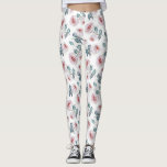 Legging Padrão bonito feminino de rosas cor-de-rosa suave<br><div class="desc">Bonito padrão floral de rosa em leggings brancas.</div>