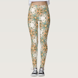 Legging Padrão Botânico Azul de Pêssego Sem Costura