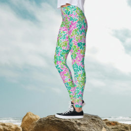 Legging Padrão Botânico Colorido e Moderno em Aquarela