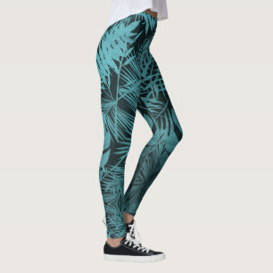 Legging Padrão botânico da folha azul-teta tropical dive