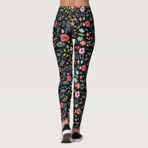 Legging Padrão Botânico das Flores e Folhetos Coloridos