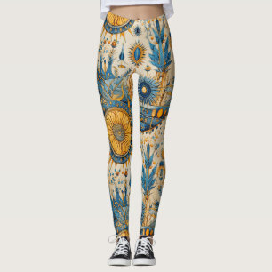 Legging Padrão Botânico de Aves Exóticas Chinoiserie (1)