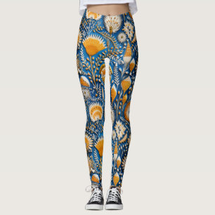Legging Padrão Botânico de Aves Exóticas Chinoiserie (2)