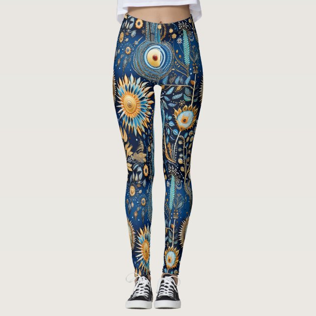 Legging Padrão Botânico de Aves Exóticas Chinoiserie (4) (Frente)