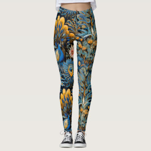 Legging Padrão Botânico de Aves Exóticas Chinoiserie (7)