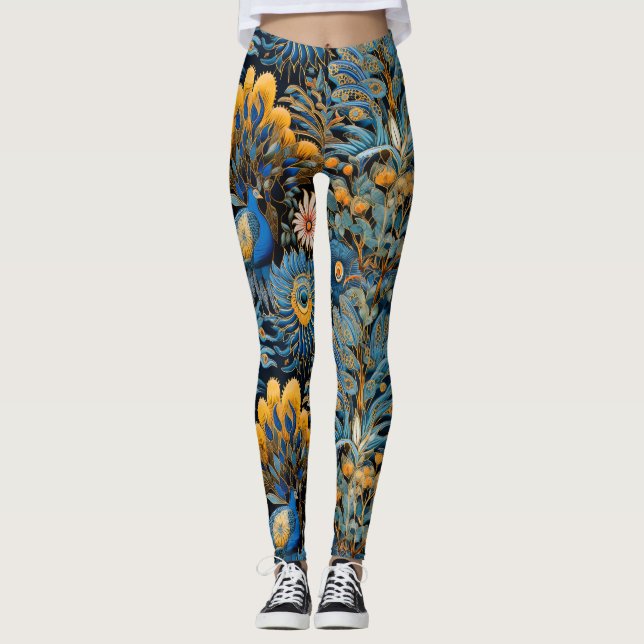 Legging Padrão Botânico de Aves Exóticas Chinoiserie (7) (Frente)