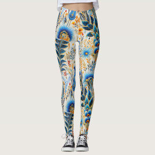 Legging Padrão Botânico de Aves Exóticas Chinoiserie (9)