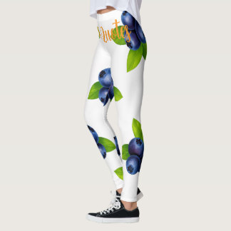 Legging Padrão Botânico de Mirtilo em Aquarela Azul