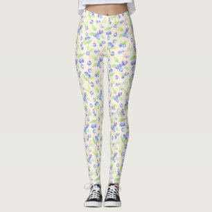 Legging Padrão Botânico de Mirtilo em Aquarela Fofa
