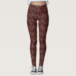 Legging Padrão Botânico do inverno Vermelho<br><div class="desc">Leggings de Natal festivas e rústicas,  com ilustração feita à mão de um verde de Natal.</div>